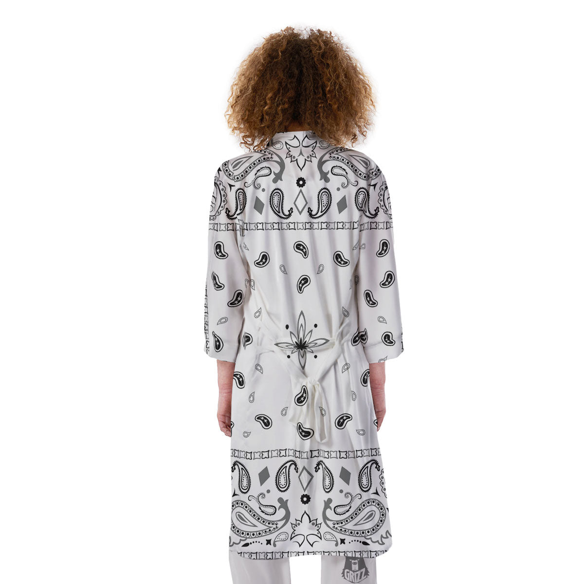 Paisley Bandana White And Black Print Kimono-grizzshop