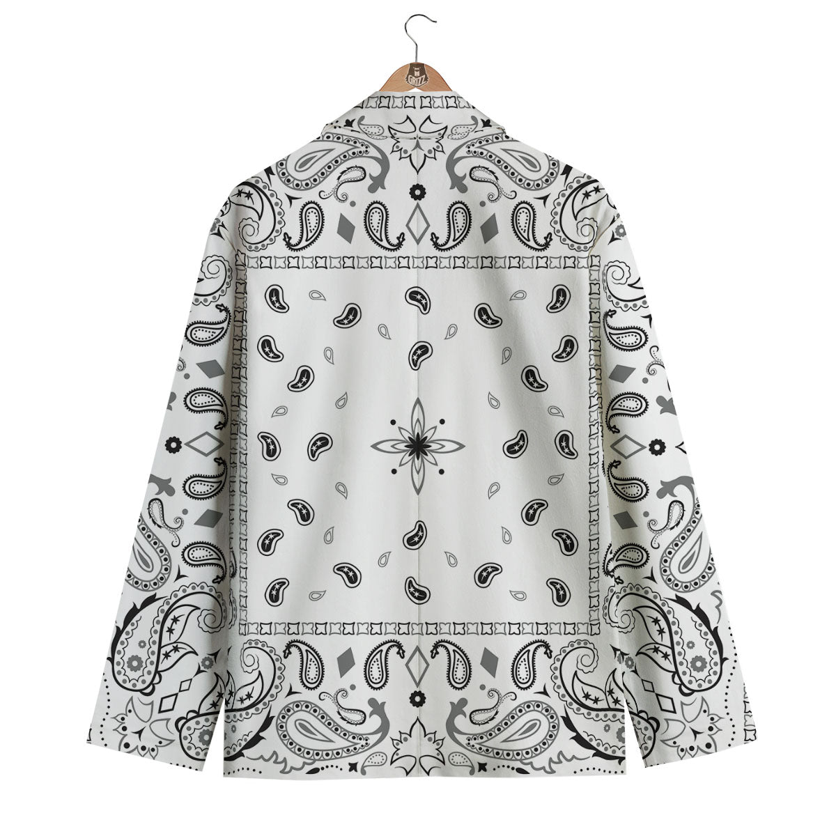 Paisley Bandana White And Black Print Men's Blazer-grizzshop
