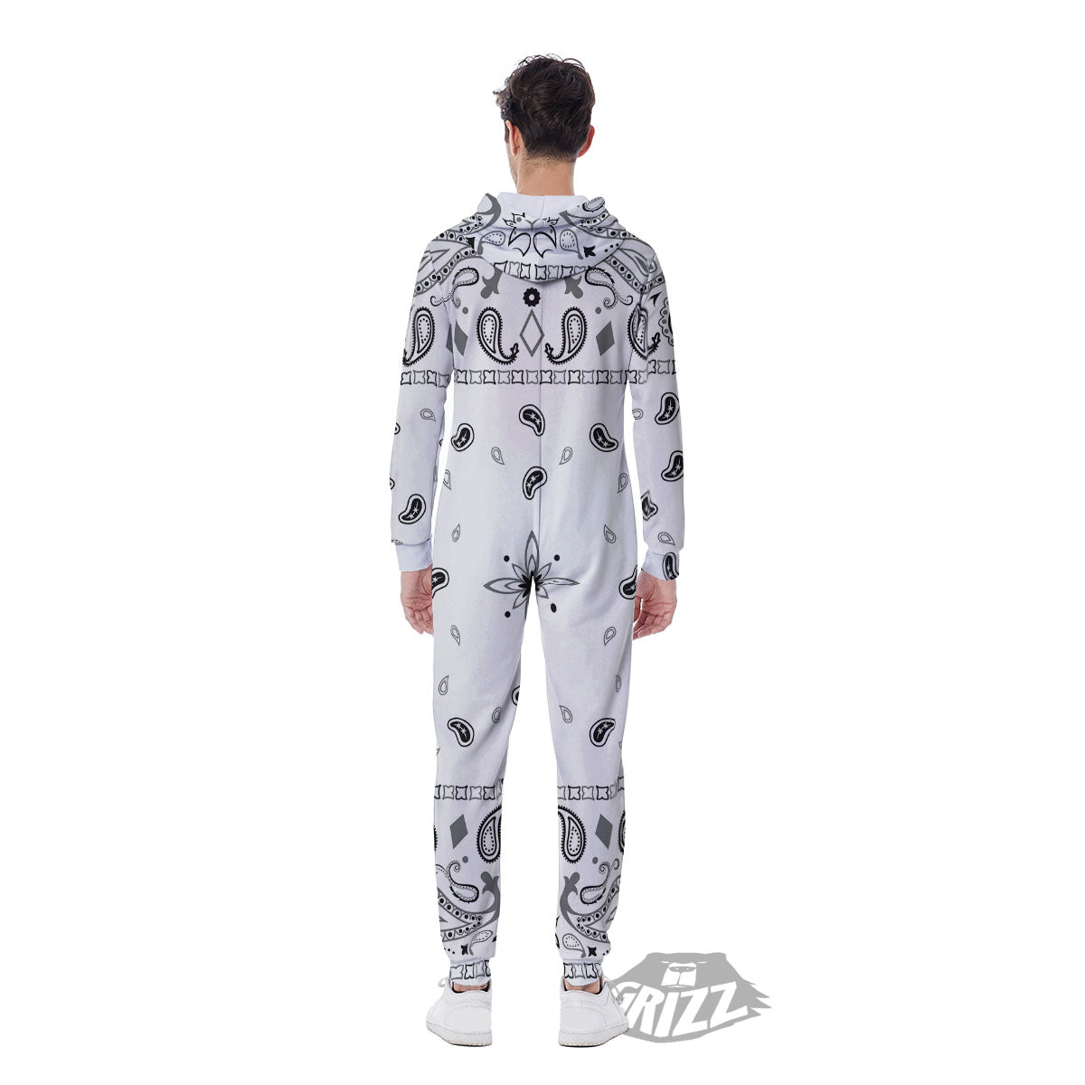 Paisley Bandana White And Black Print Men's Jumpsuit-grizzshop