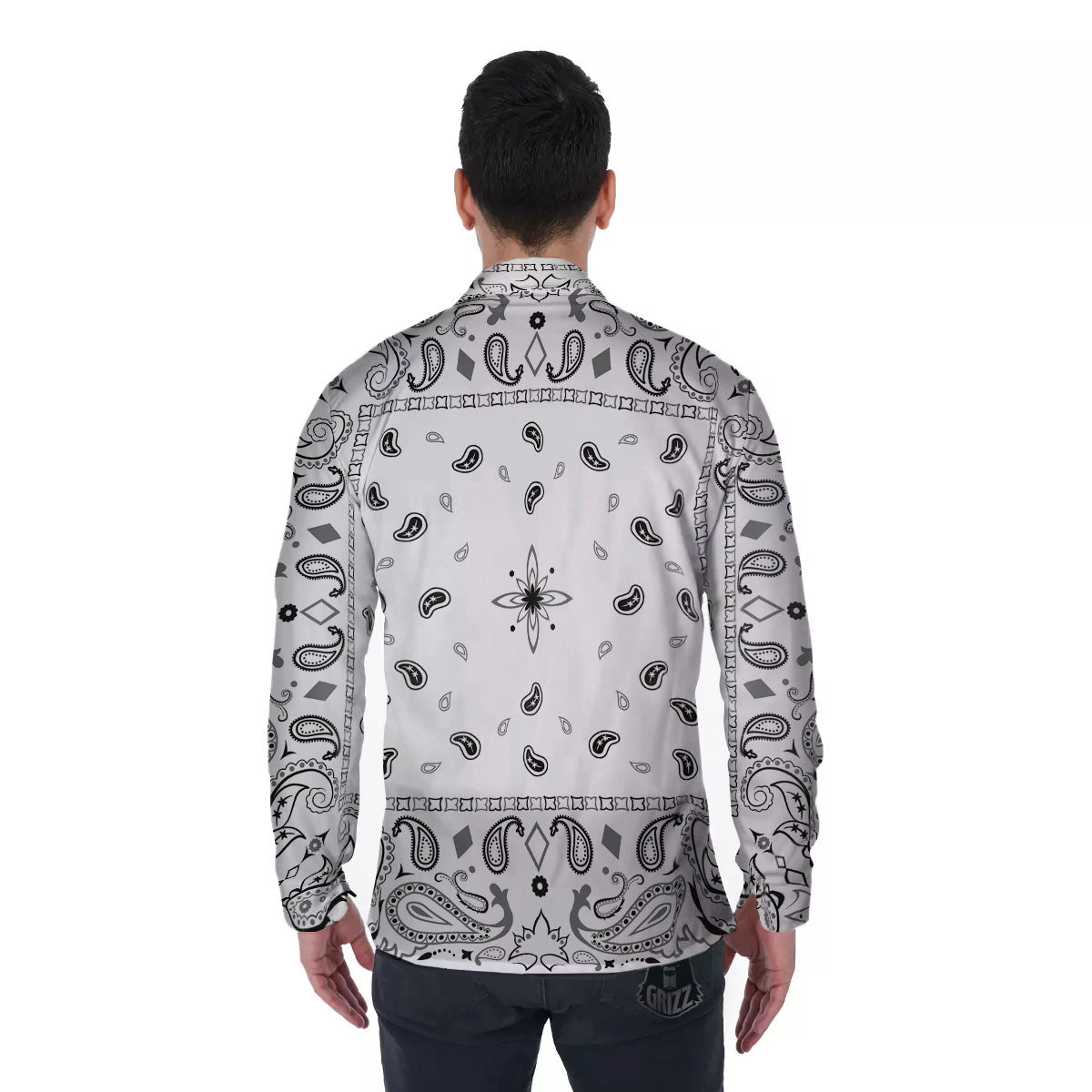 Paisley Bandana White And Black Print Men's Long Sleeve Shirts-grizzshop