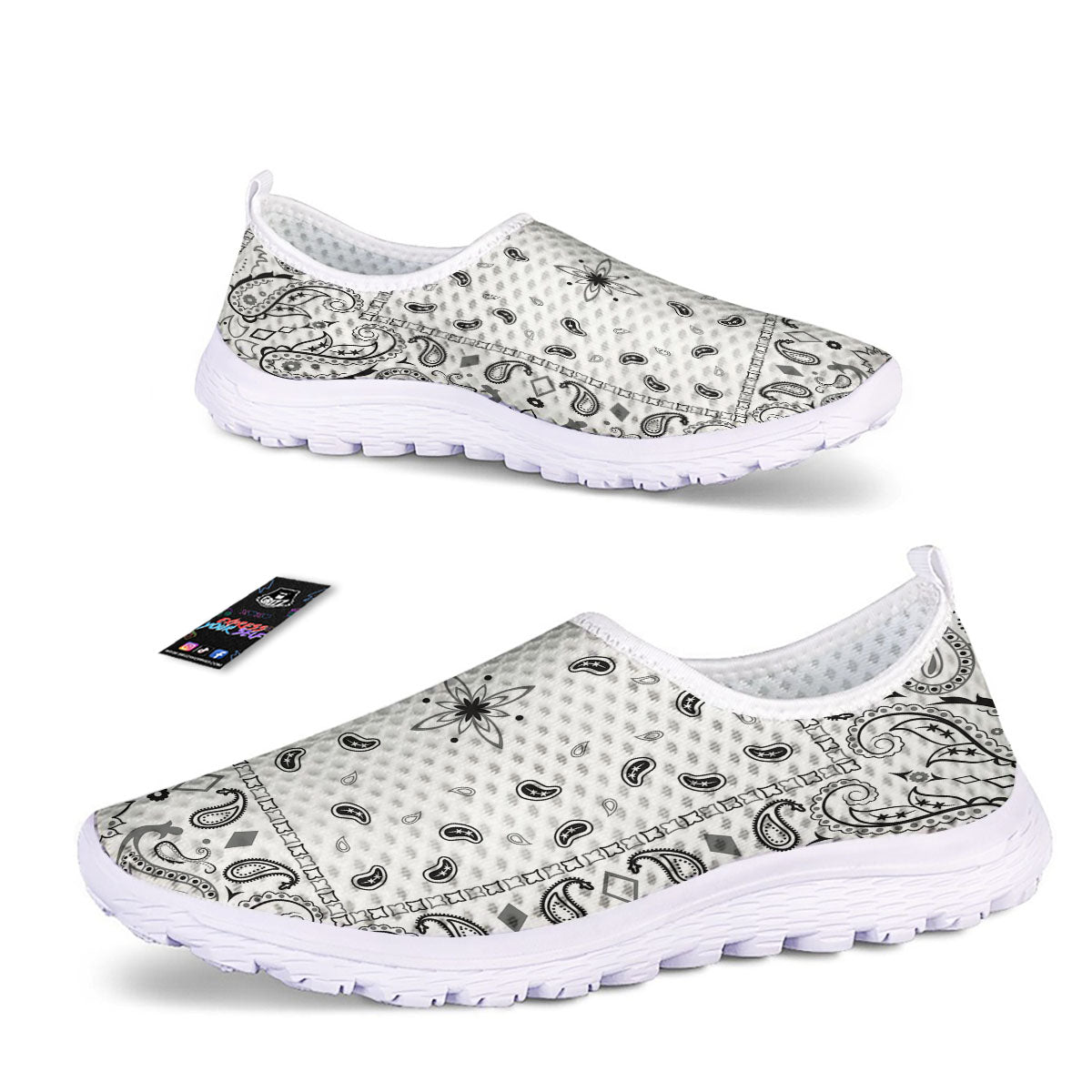 Paisley Bandana White And Black Print Nurse Shoes-grizzshop