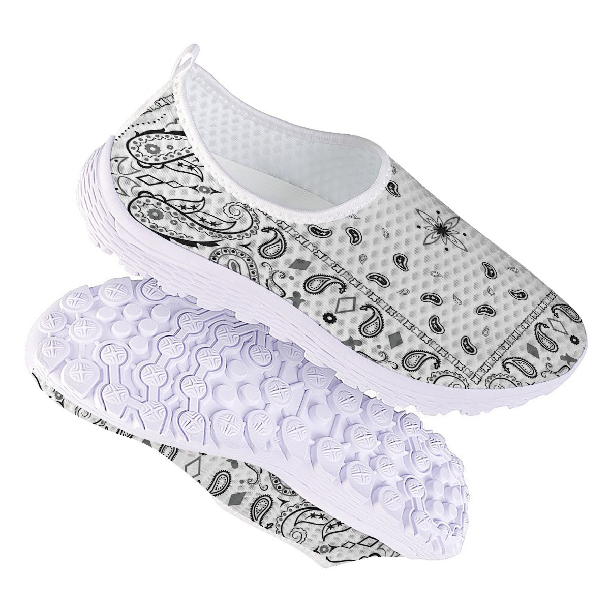 Paisley Bandana White And Black Print Nurse Shoes-grizzshop