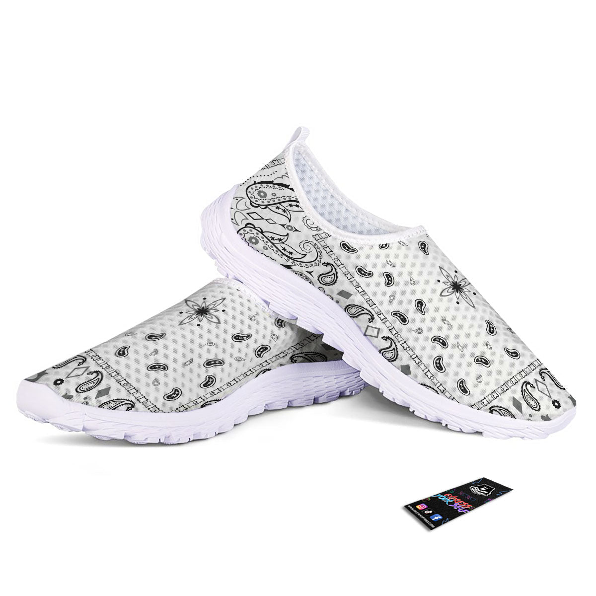 Paisley Bandana White And Black Print Nurse Shoes-grizzshop