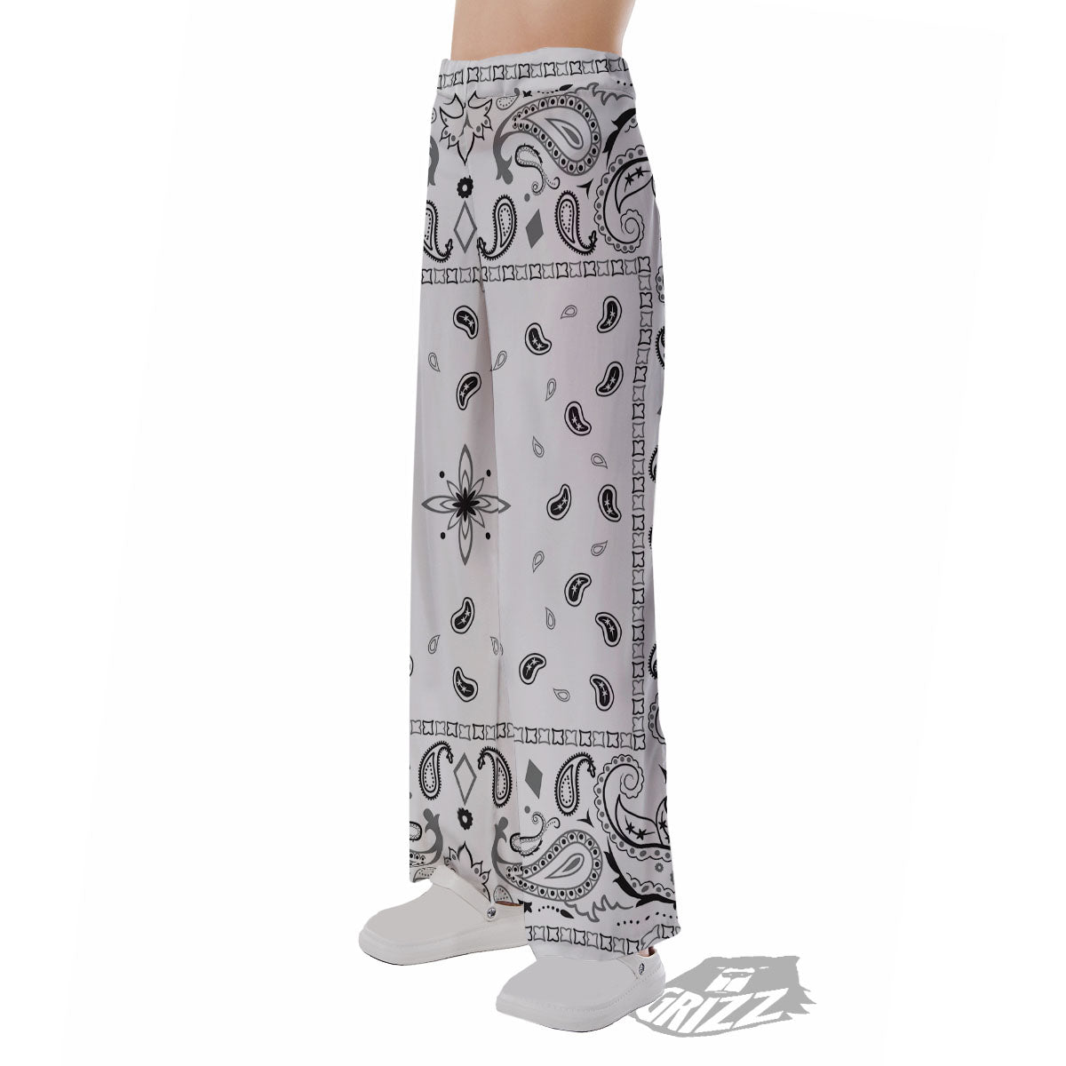 Paisley Bandana White And Black Print Pajama Pants-grizzshop