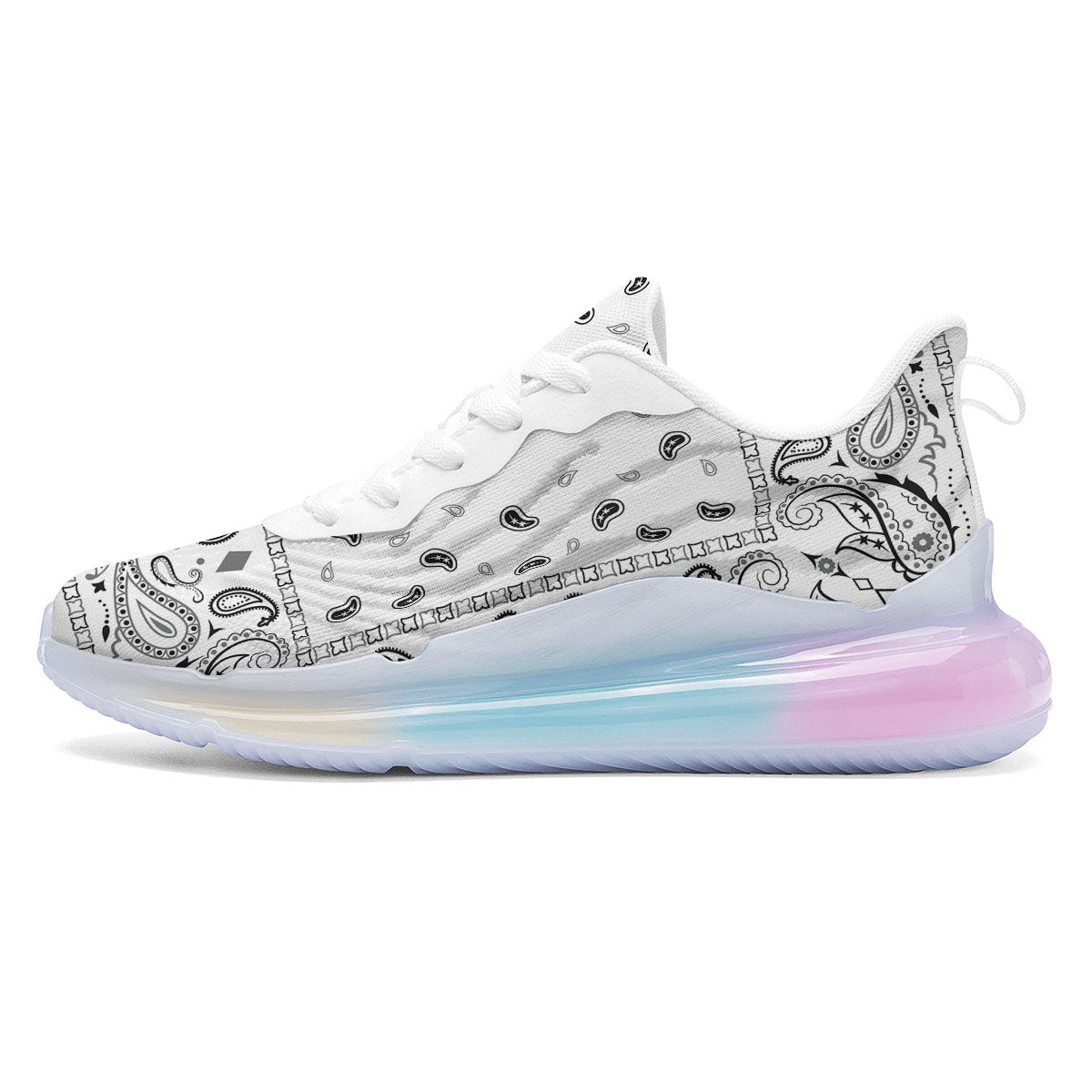 Paisley Bandana White And Black Print Running Sneakers-grizzshop