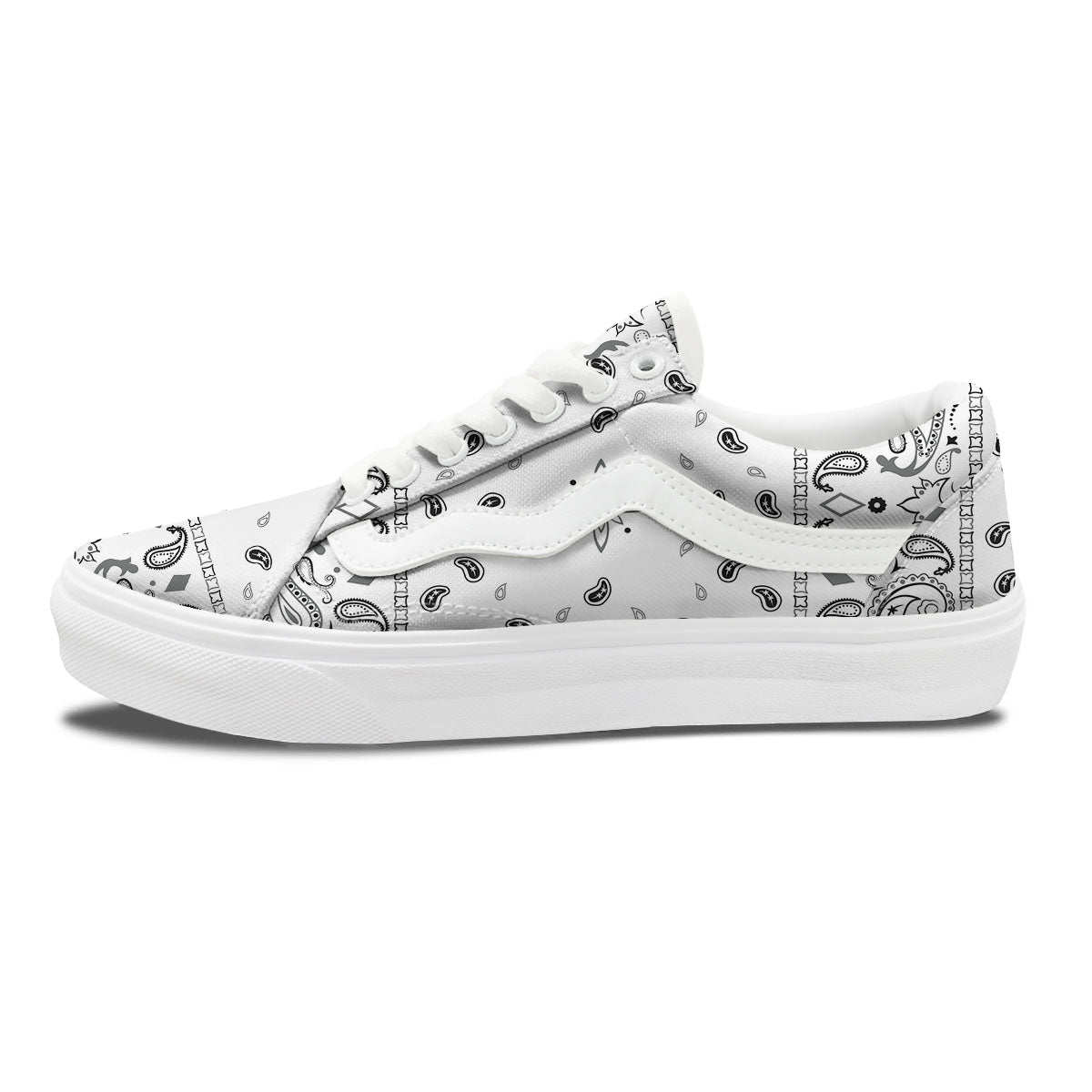 Paisley Bandana White And Black Print Skate Shoes-grizzshop