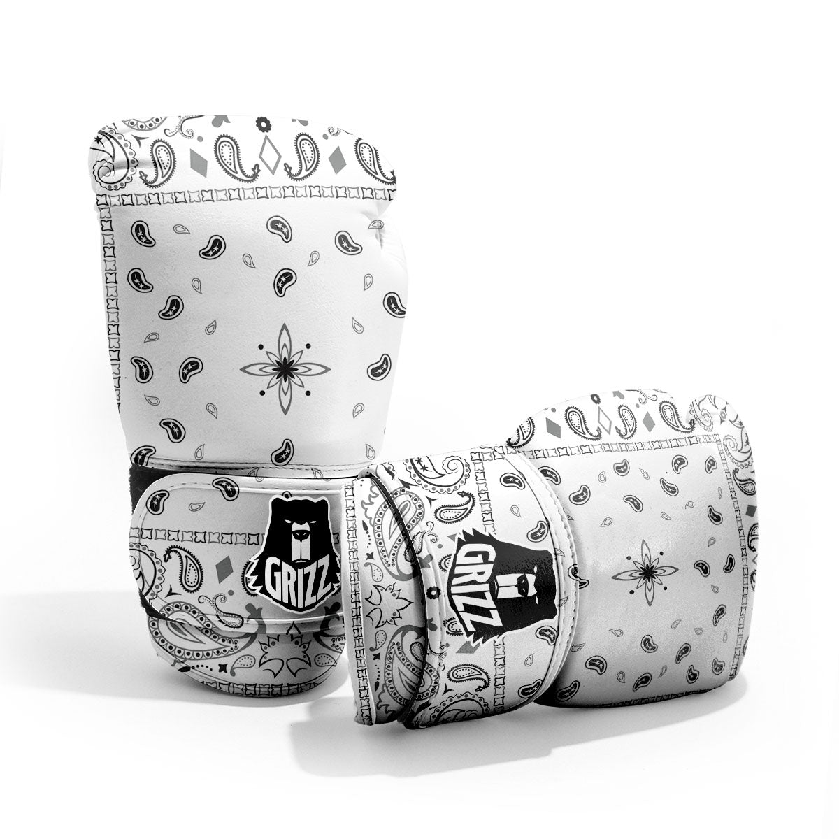 Paisley Bandana White And Black Print Pro Boxing Glove