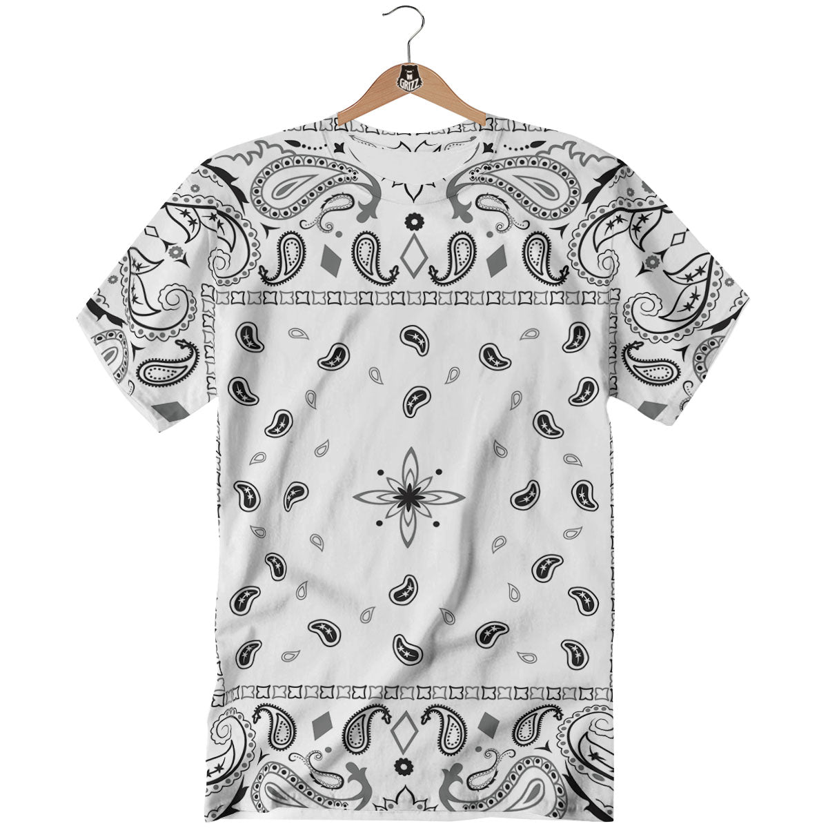 Paisley Bandana White And Black Print T-Shirt-grizzshop