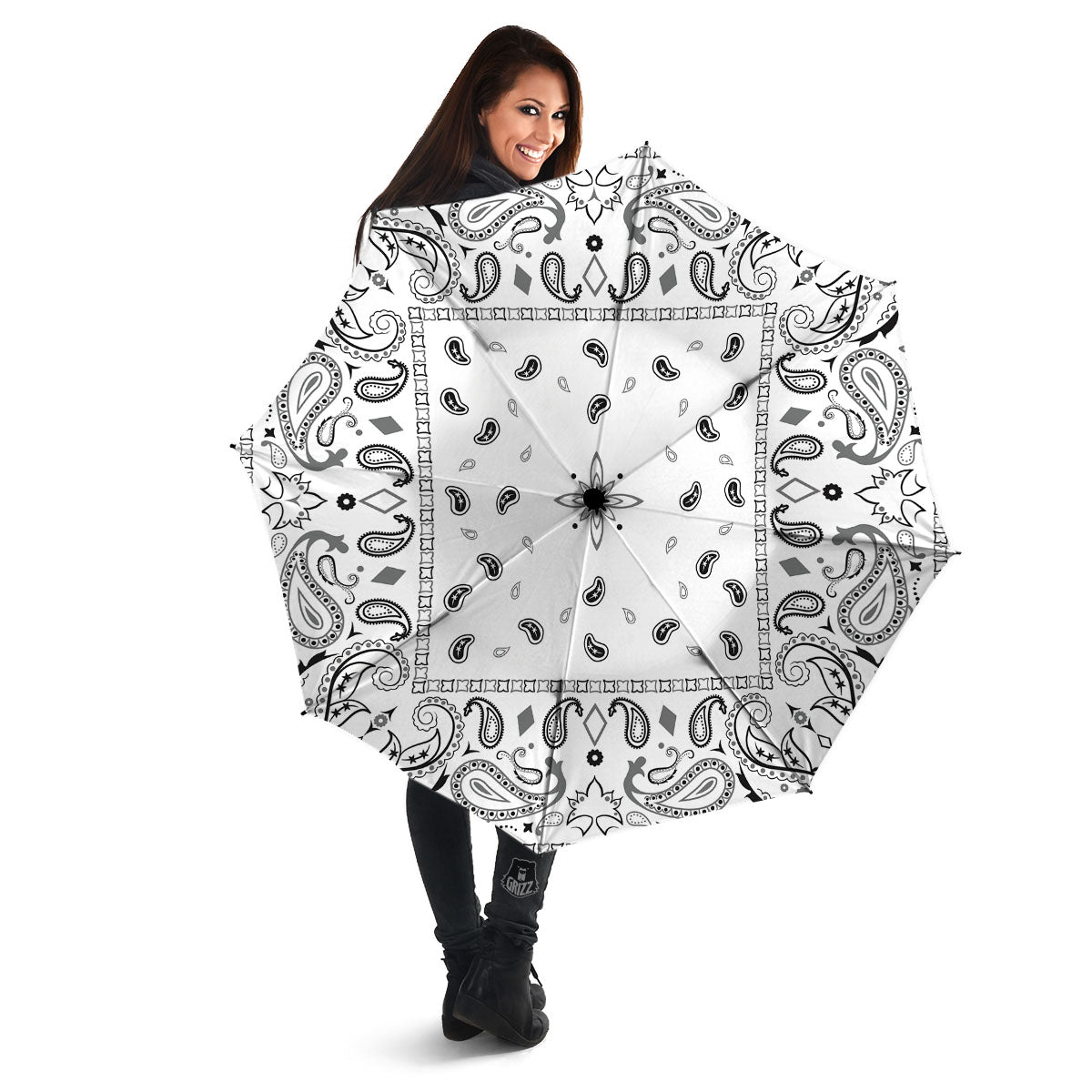 Paisley Bandana White And Black Print Umbrella-grizzshop