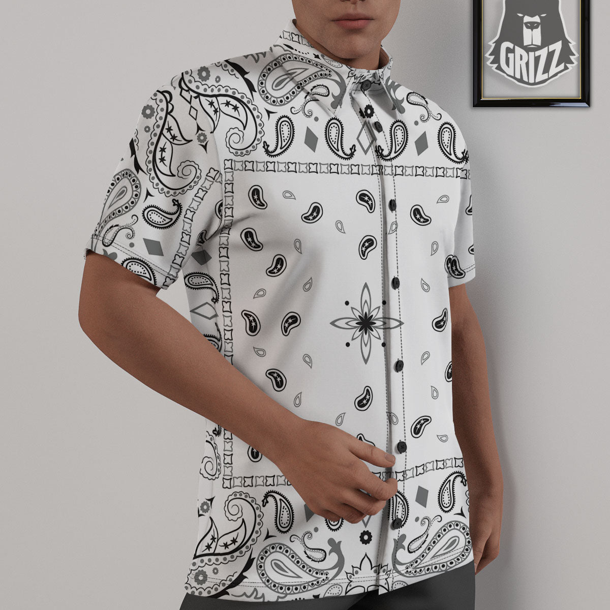 Paisley Bandana White And Black Print Untucked Shirts-grizzshop