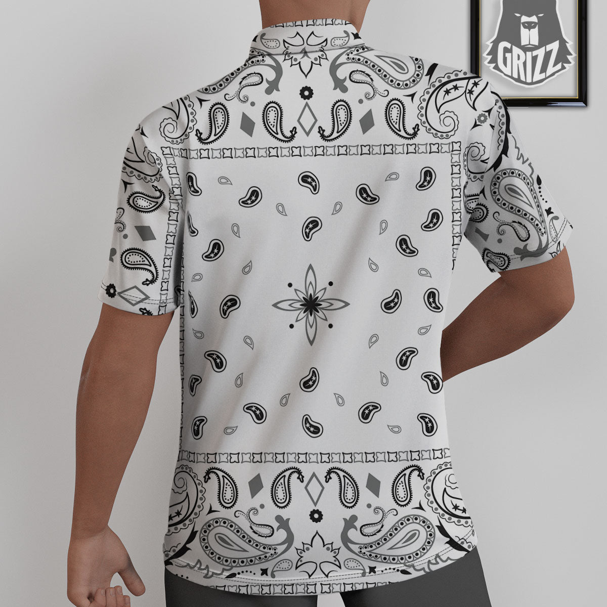 Paisley Bandana White And Black Print Untucked Shirts-grizzshop