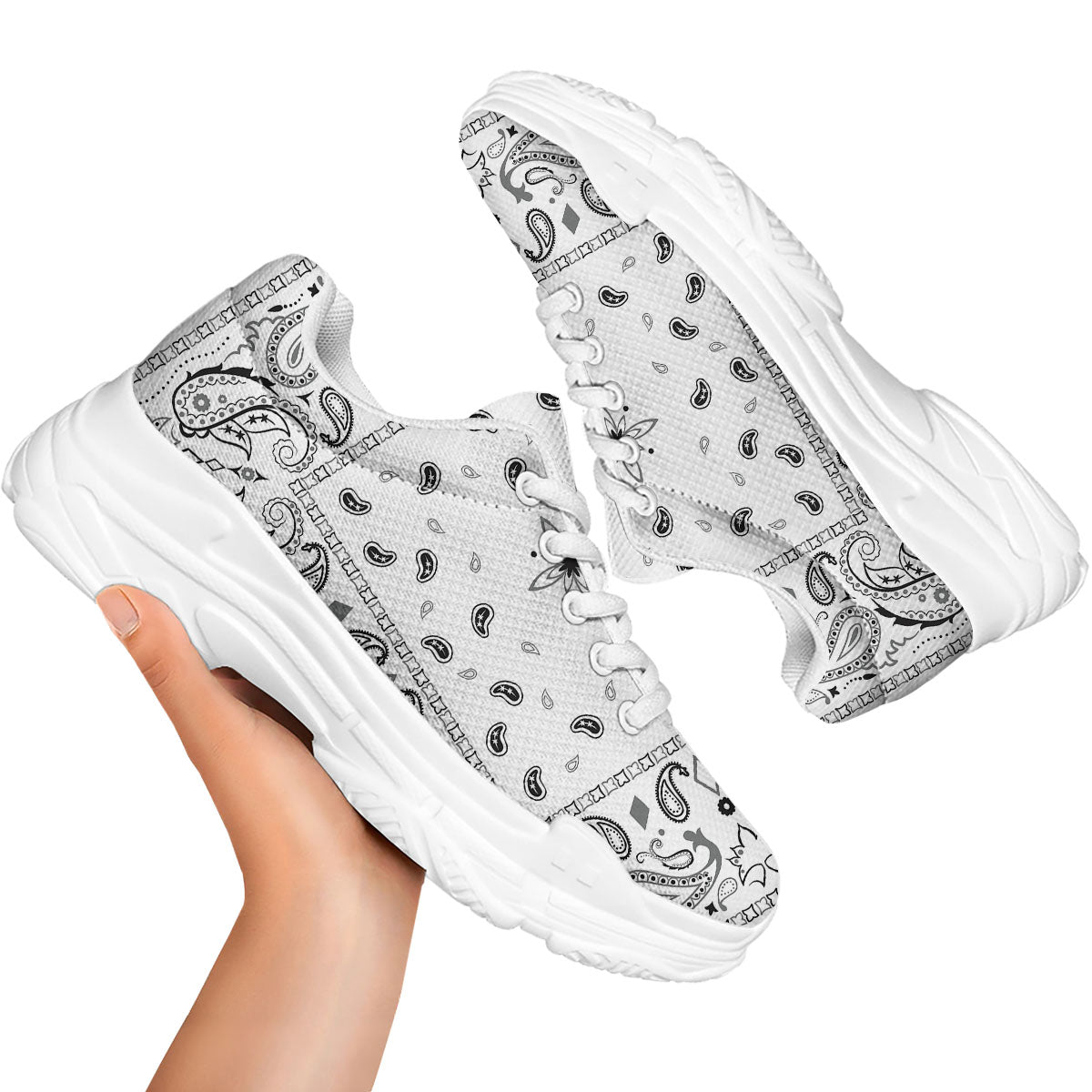 Paisley Bandana White And Black Print White Chunky Shoes-grizzshop