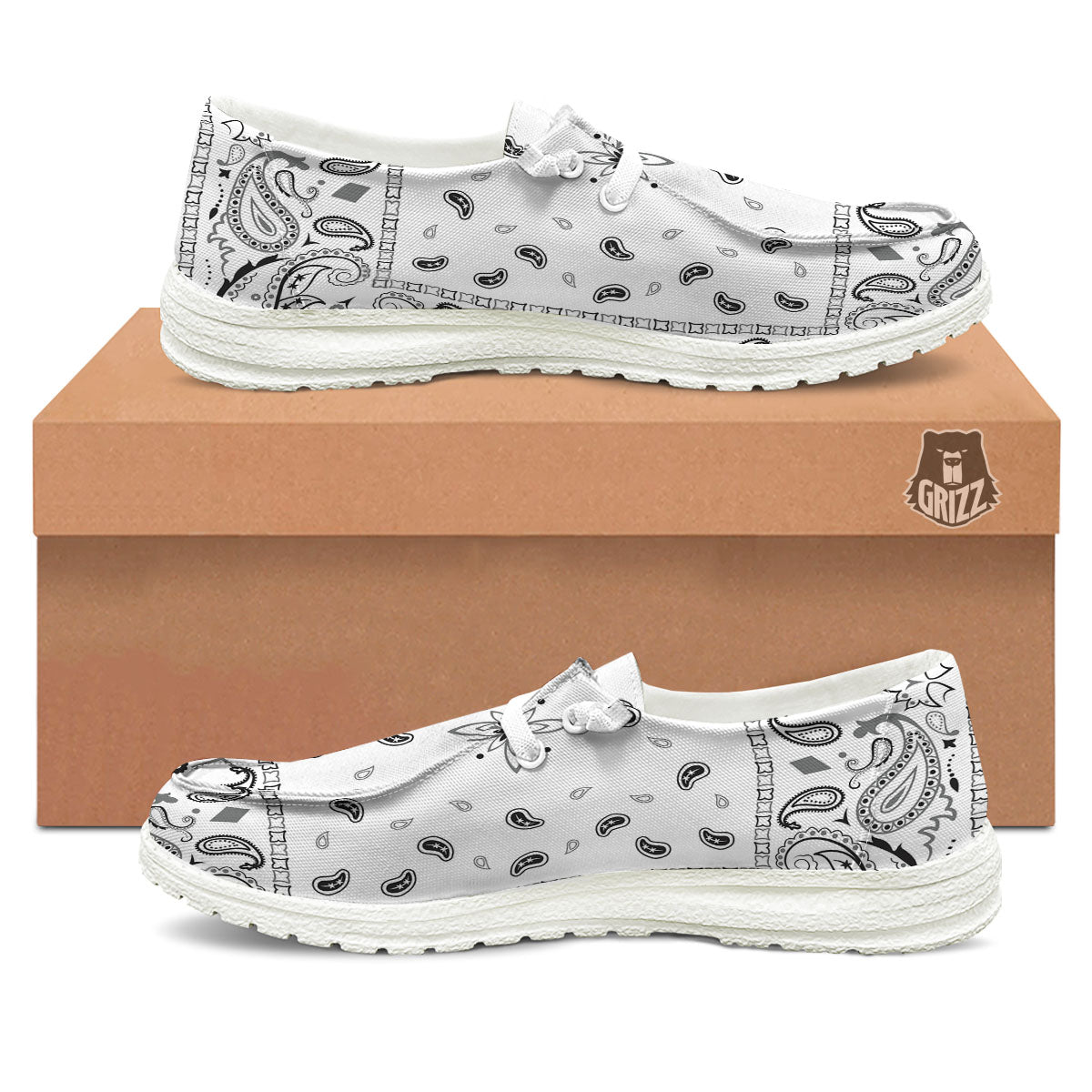 Paisley Bandana White And Black Print White Loafers-grizzshop