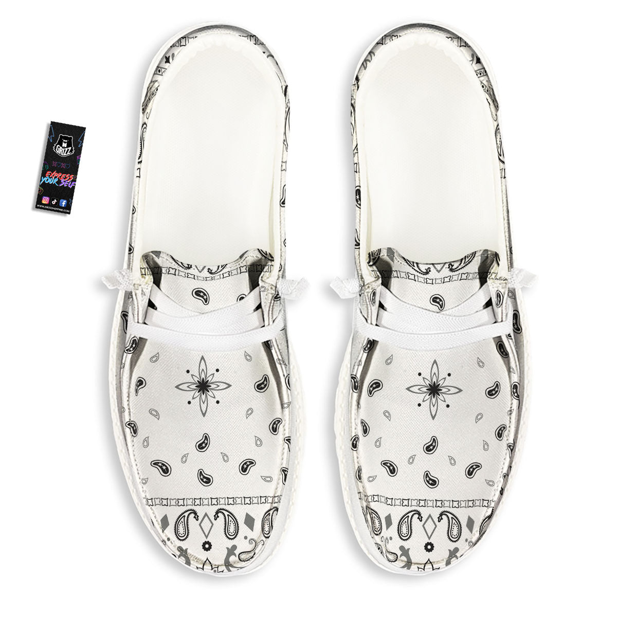 Paisley Bandana White And Black Print White Loafers-grizzshop