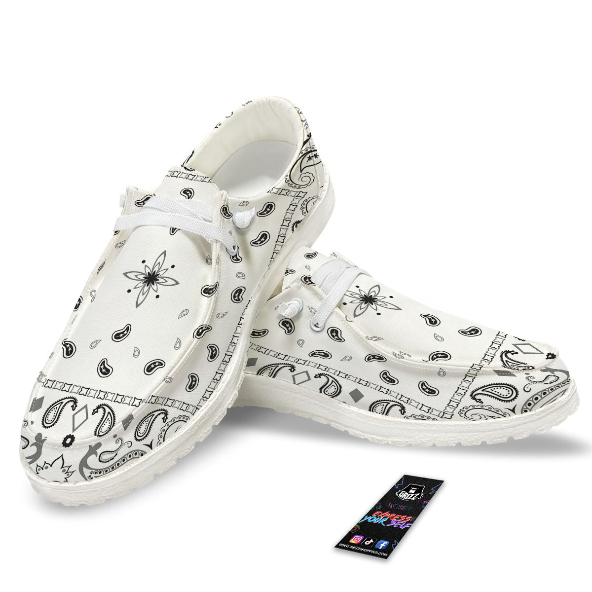 Paisley Bandana White And Black Print White Loafers-grizzshop