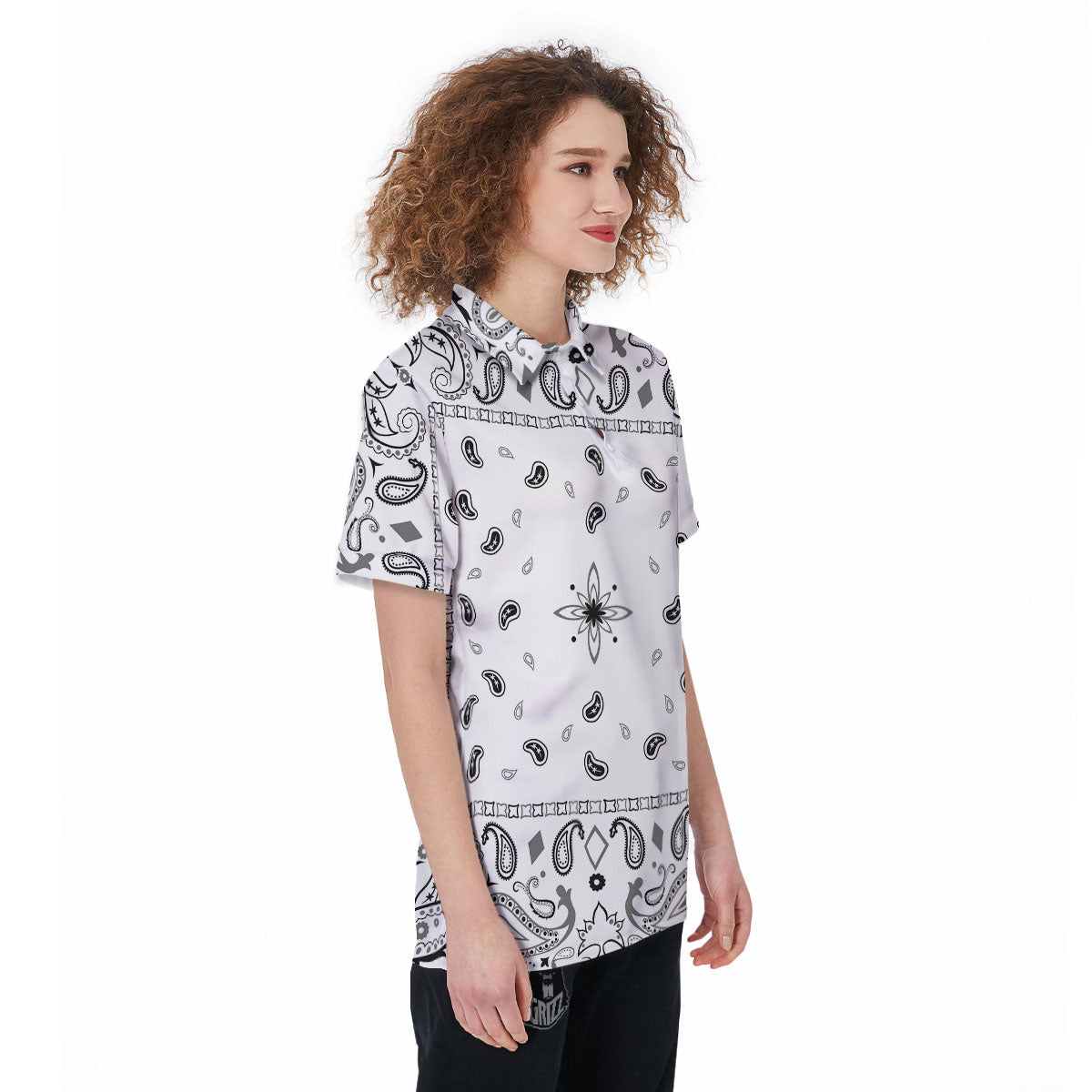 Paisley Bandana White And Black Print Women's Golf Shirts-grizzshop