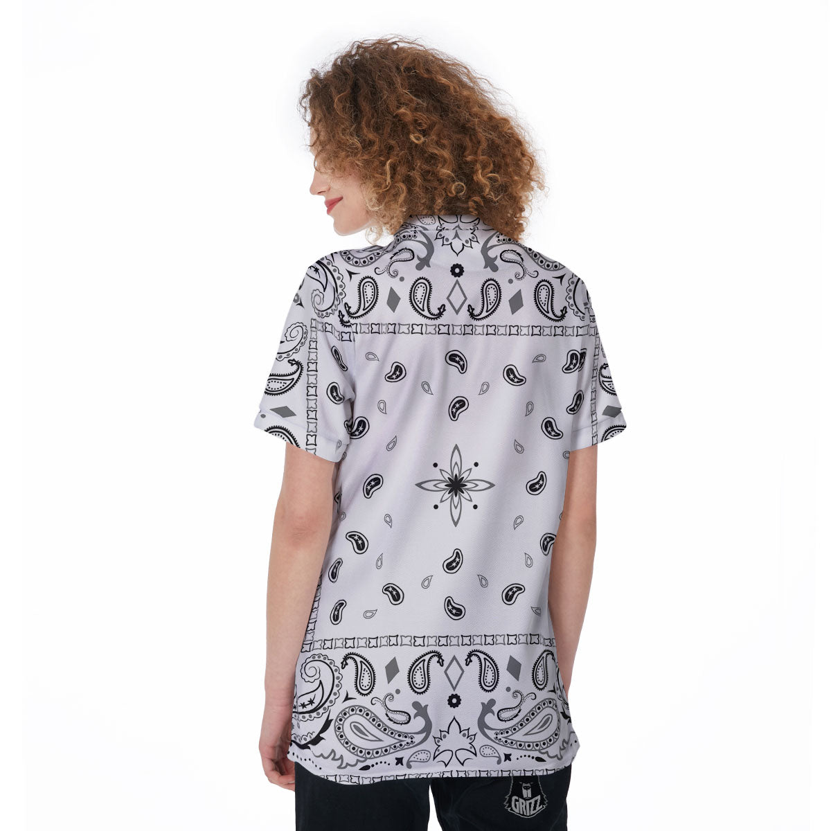 Paisley Bandana White And Black Print Women's Golf Shirts-grizzshop