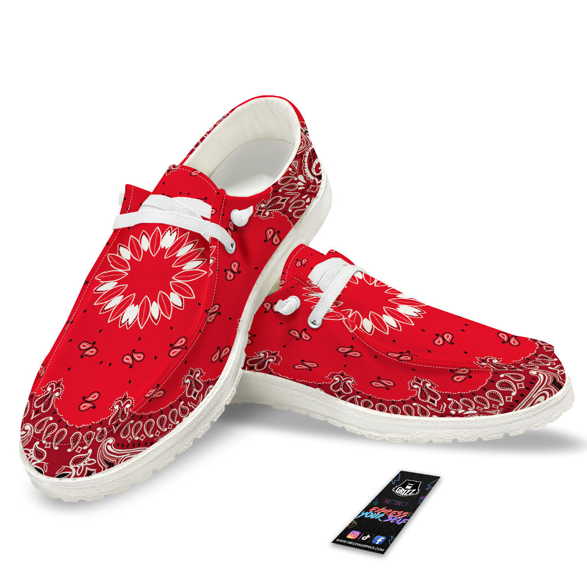 Paisley Bandana White And Red Print Black Loafers-grizzshop