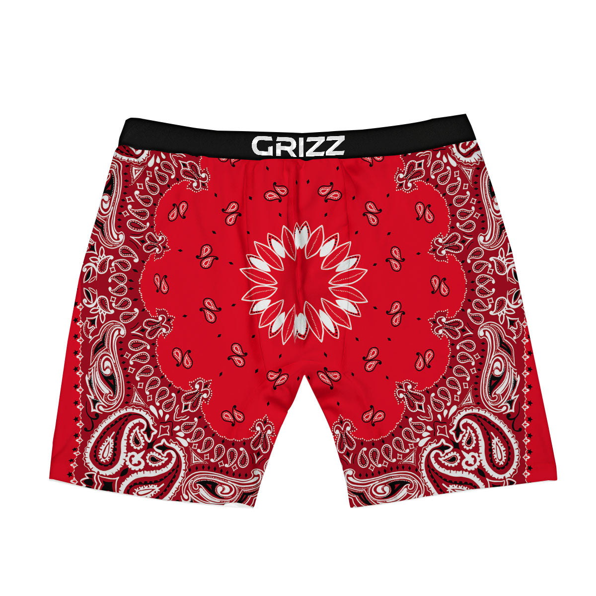 Paisley Bandana White And Red Print Boxer Briefs-grizzshop