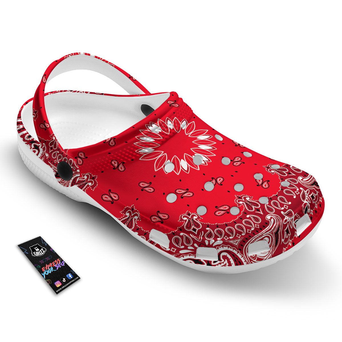 Paisley Bandana White And Red Print Clog-grizzshop