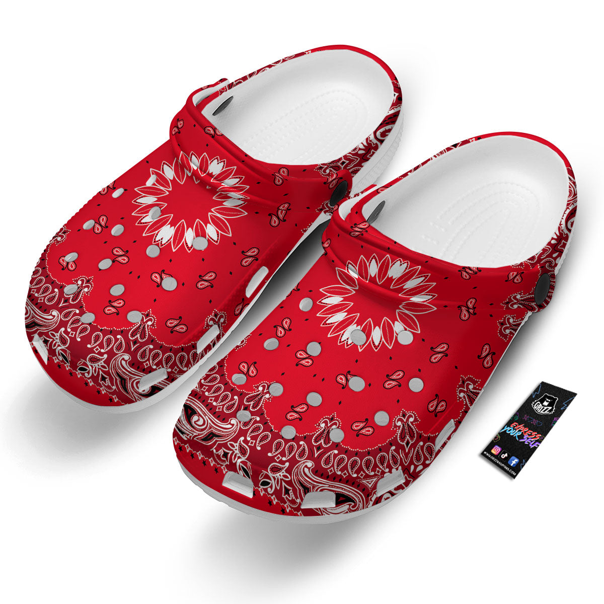 Paisley Bandana White And Red Print Clog-grizzshop