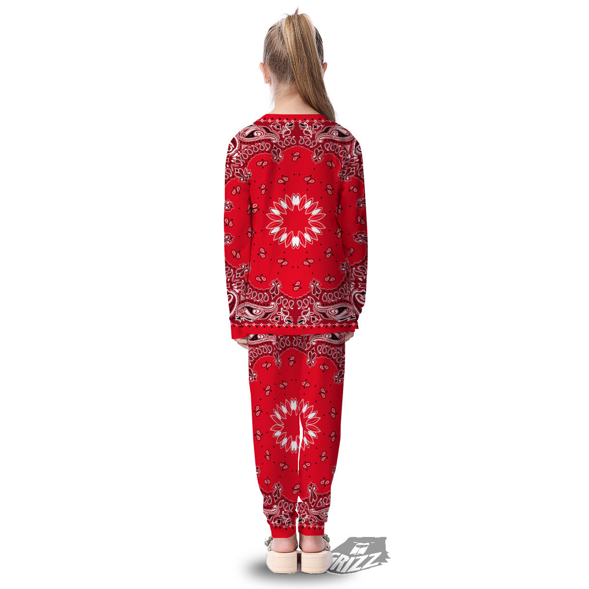 Paisley Bandana White And Red Print Kid's Pajamas-grizzshop