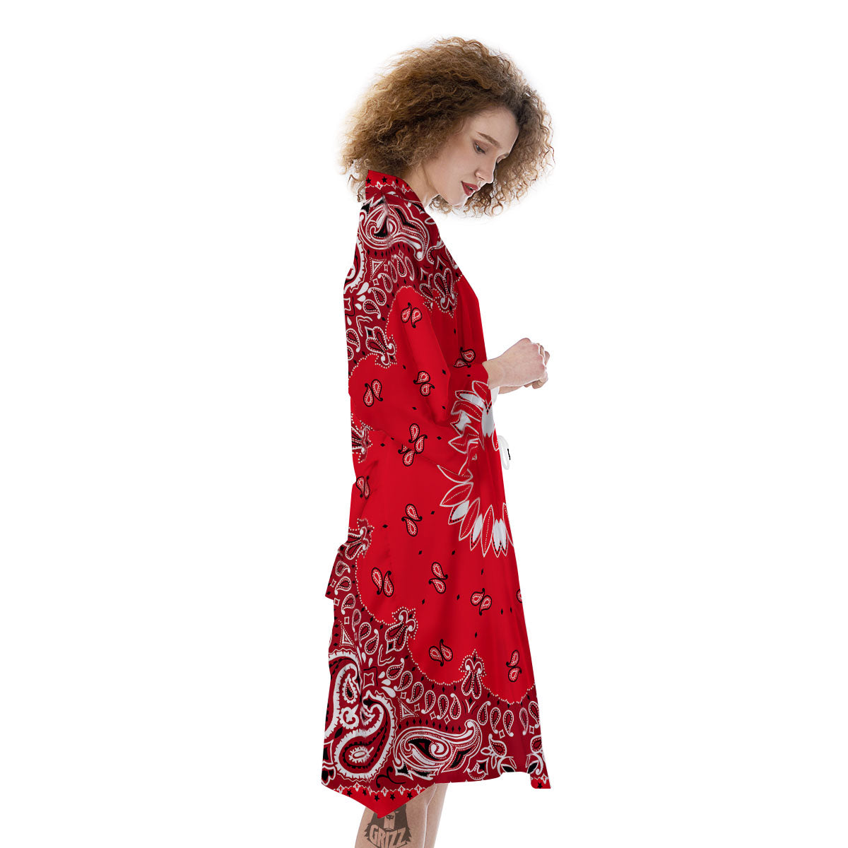 Paisley Bandana White And Red Print Kimono-grizzshop
