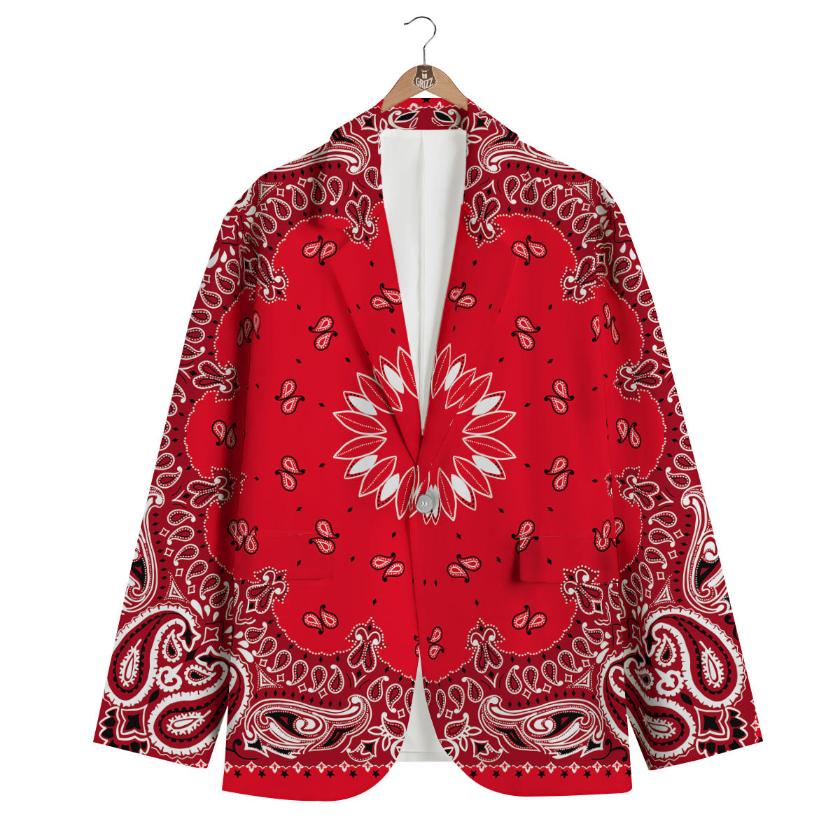 Paisley Bandana White And Red Print Men's Blazer-grizzshop