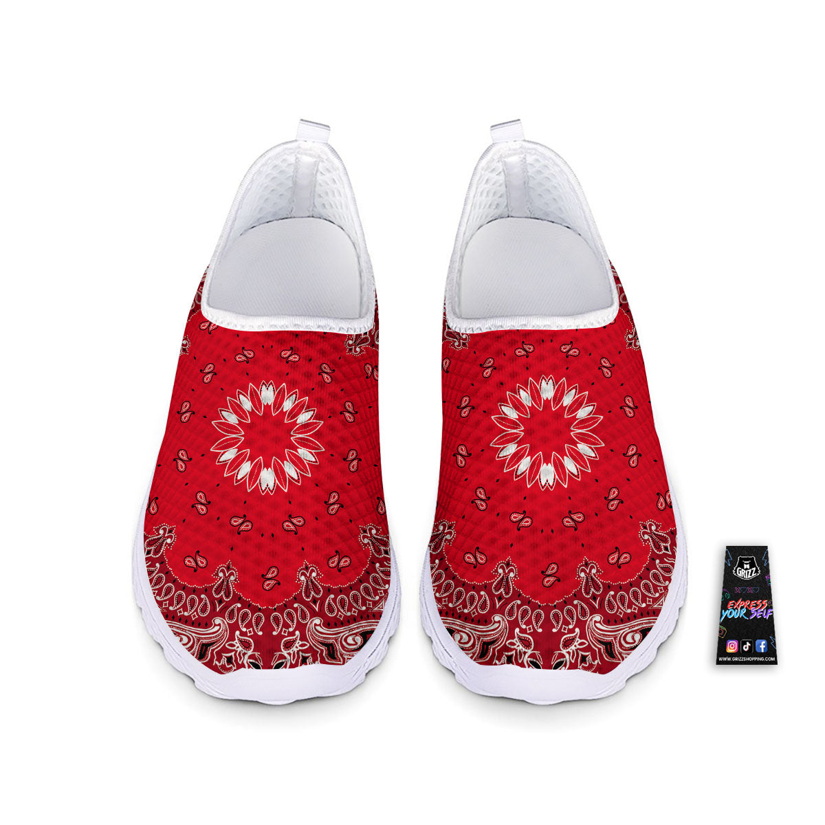 Paisley Bandana White And Red Print Nurse Shoes-grizzshop