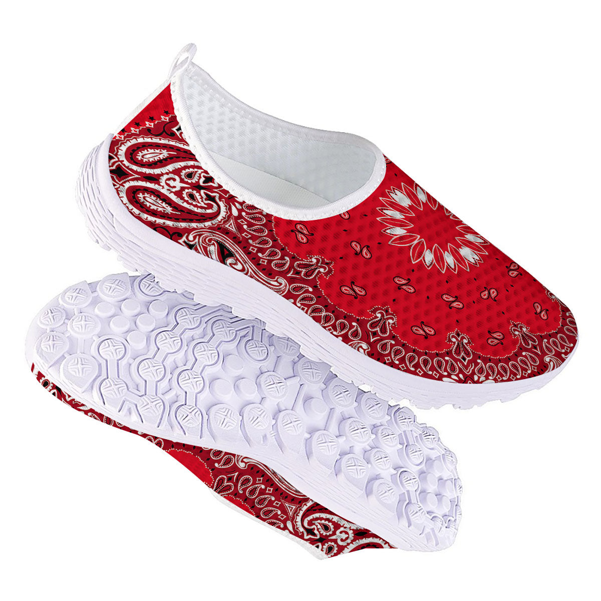 Paisley Bandana White And Red Print Nurse Shoes-grizzshop