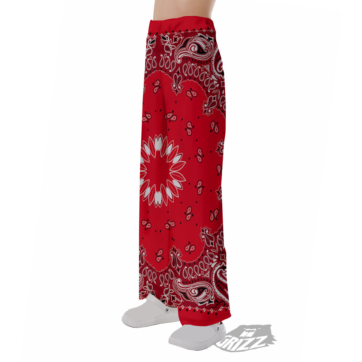 Paisley Bandana White And Red Print Pajama Pants-grizzshop