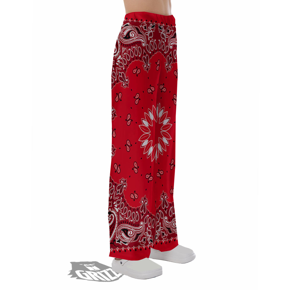 Paisley Bandana White And Red Print Pajama Pants-grizzshop