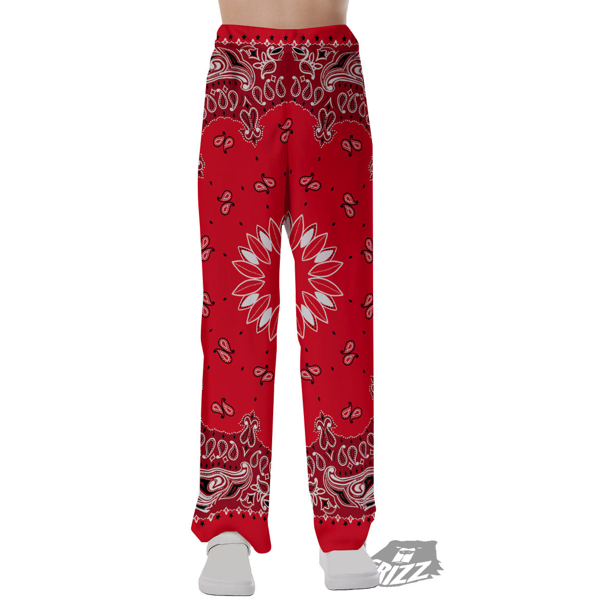 Paisley Bandana White And Red Print Pajama Pants-grizzshop