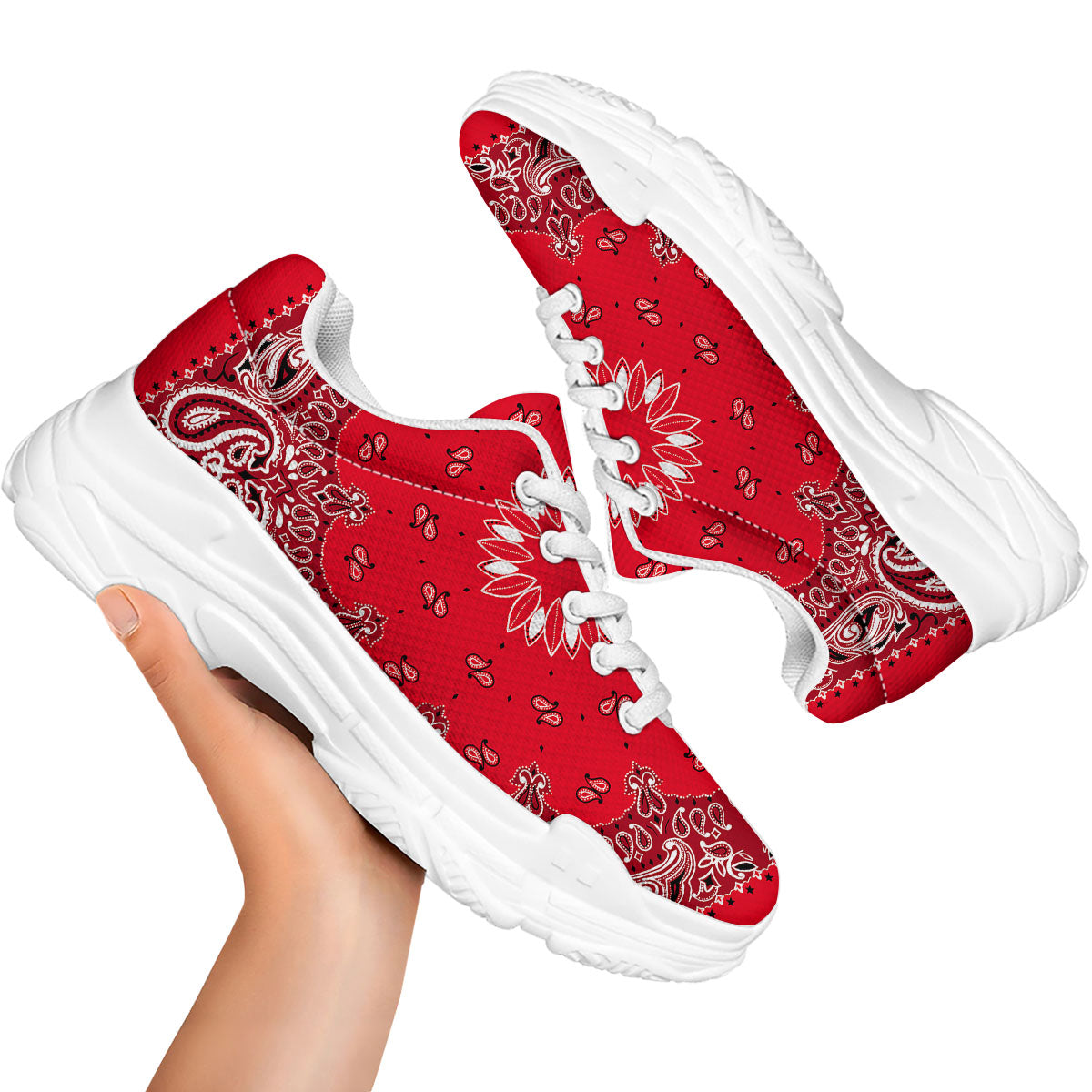 Paisley Bandana White And Red Print White Chunky Shoes-grizzshop
