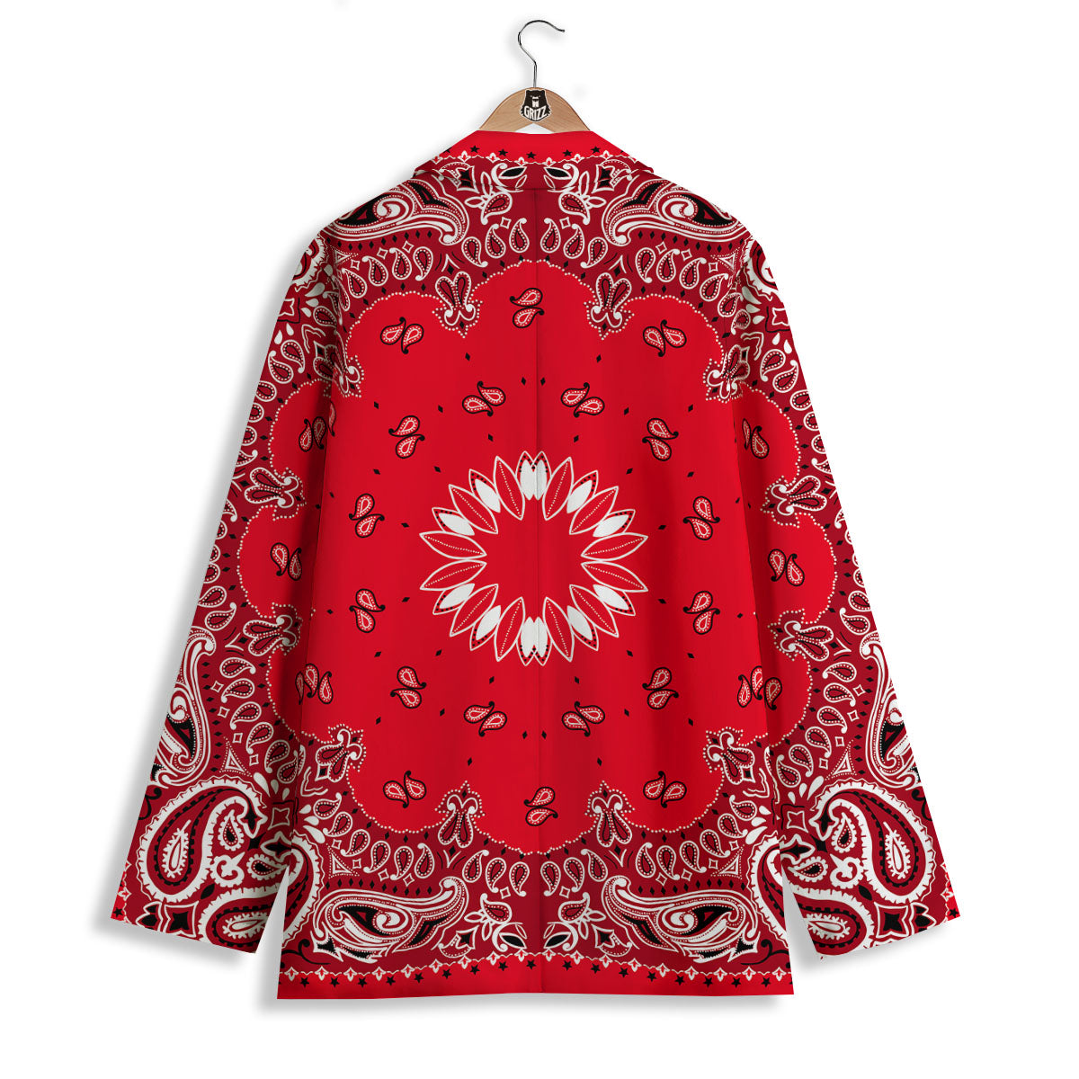 Paisley Bandana White And Red Print Women's Blazer-grizzshop