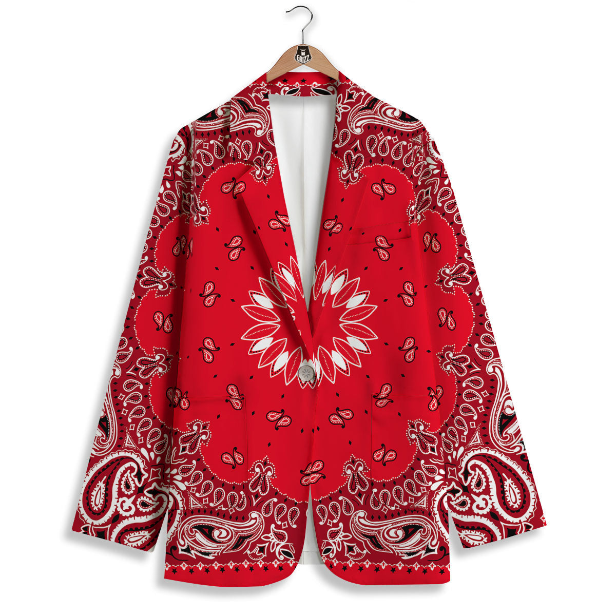 Paisley Bandana White And Red Print Women's Blazer-grizzshop