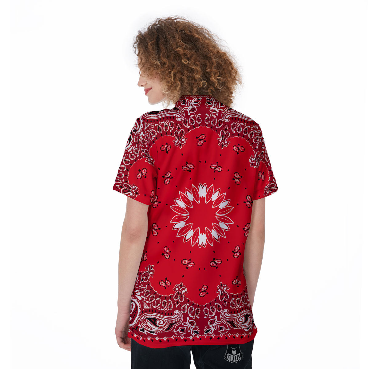 Paisley Bandana White And Red Print Women's Golf Shirts-grizzshop
