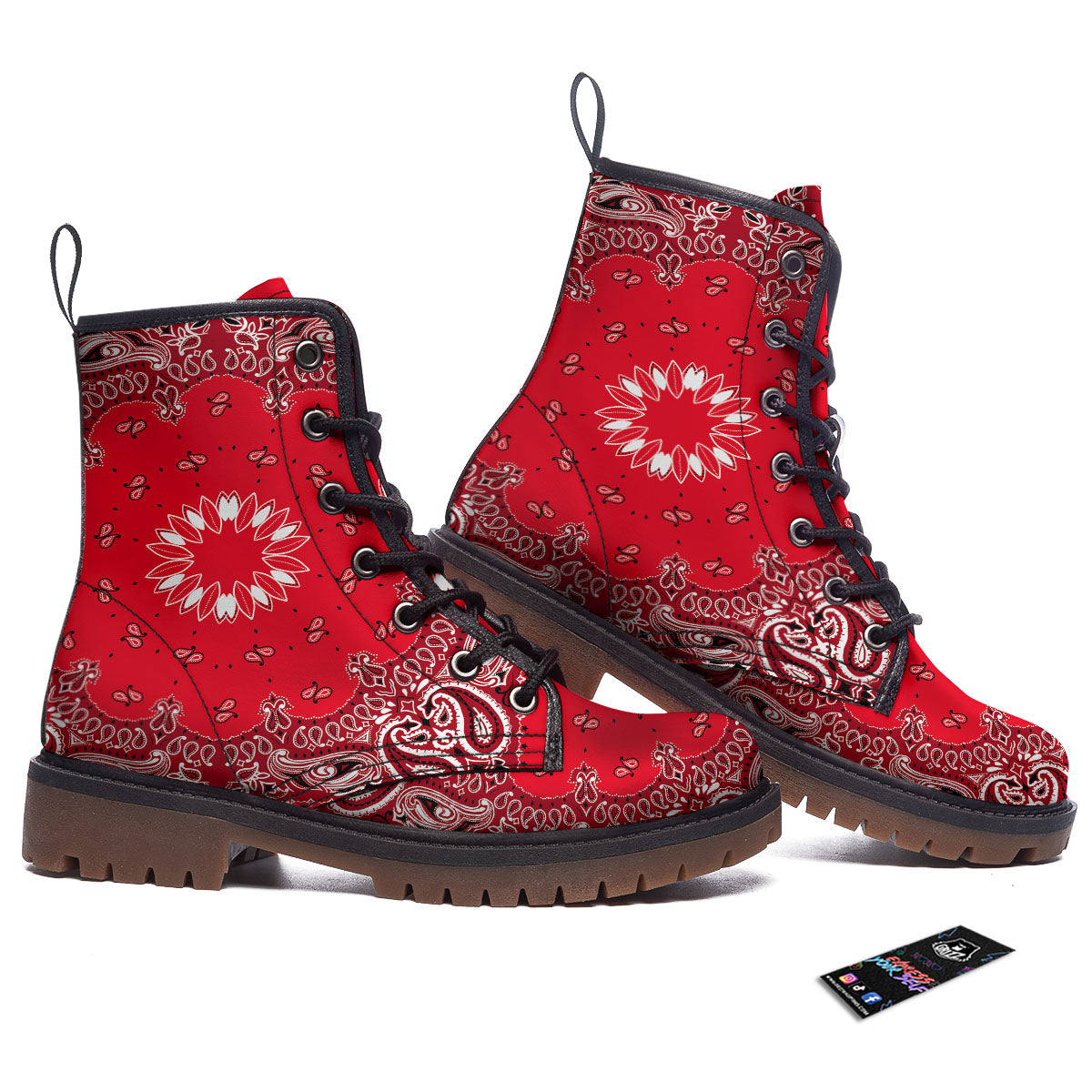Paisley Bandana White And Red Print Work Boots-grizzshop