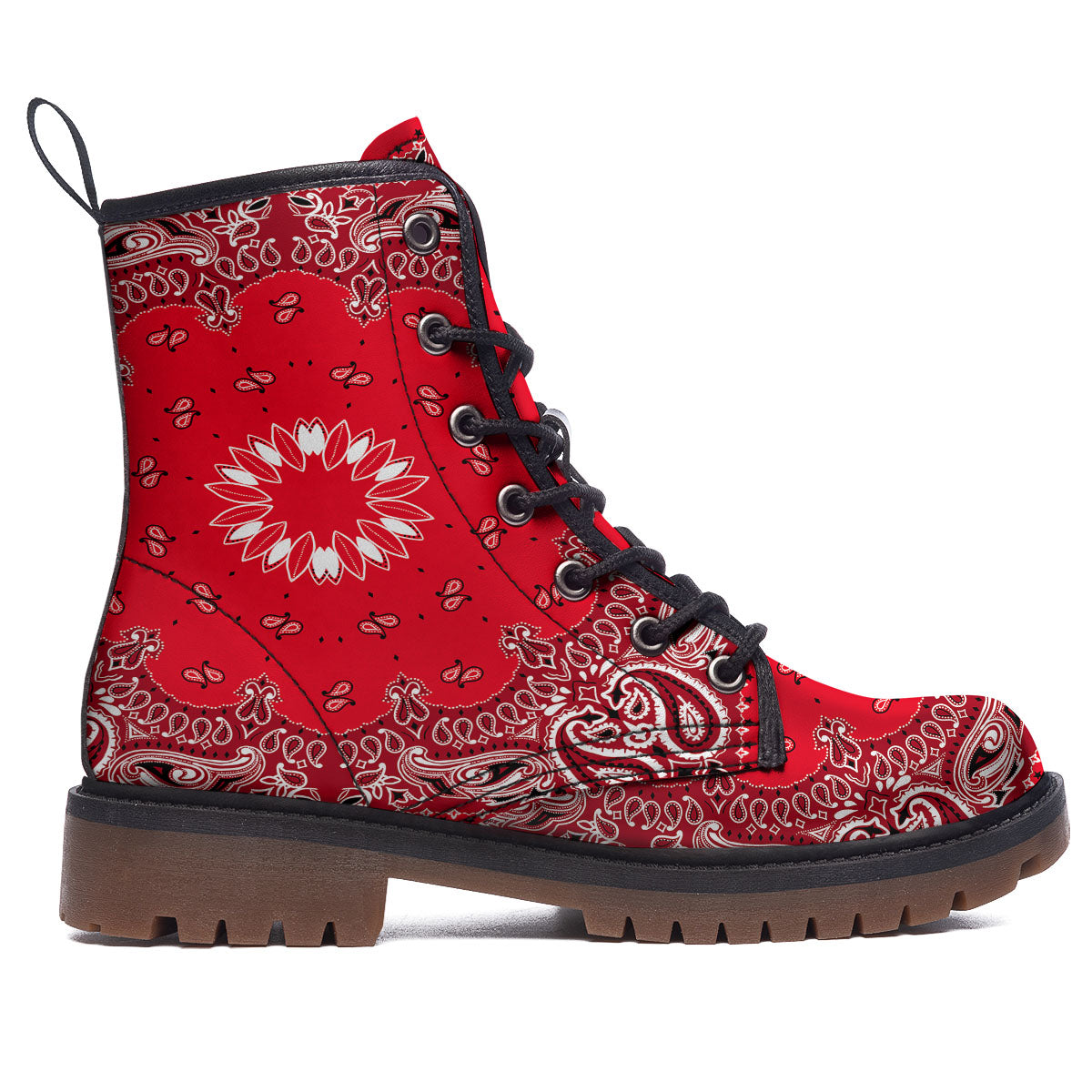 Paisley Bandana White And Red Print Work Boots-grizzshop