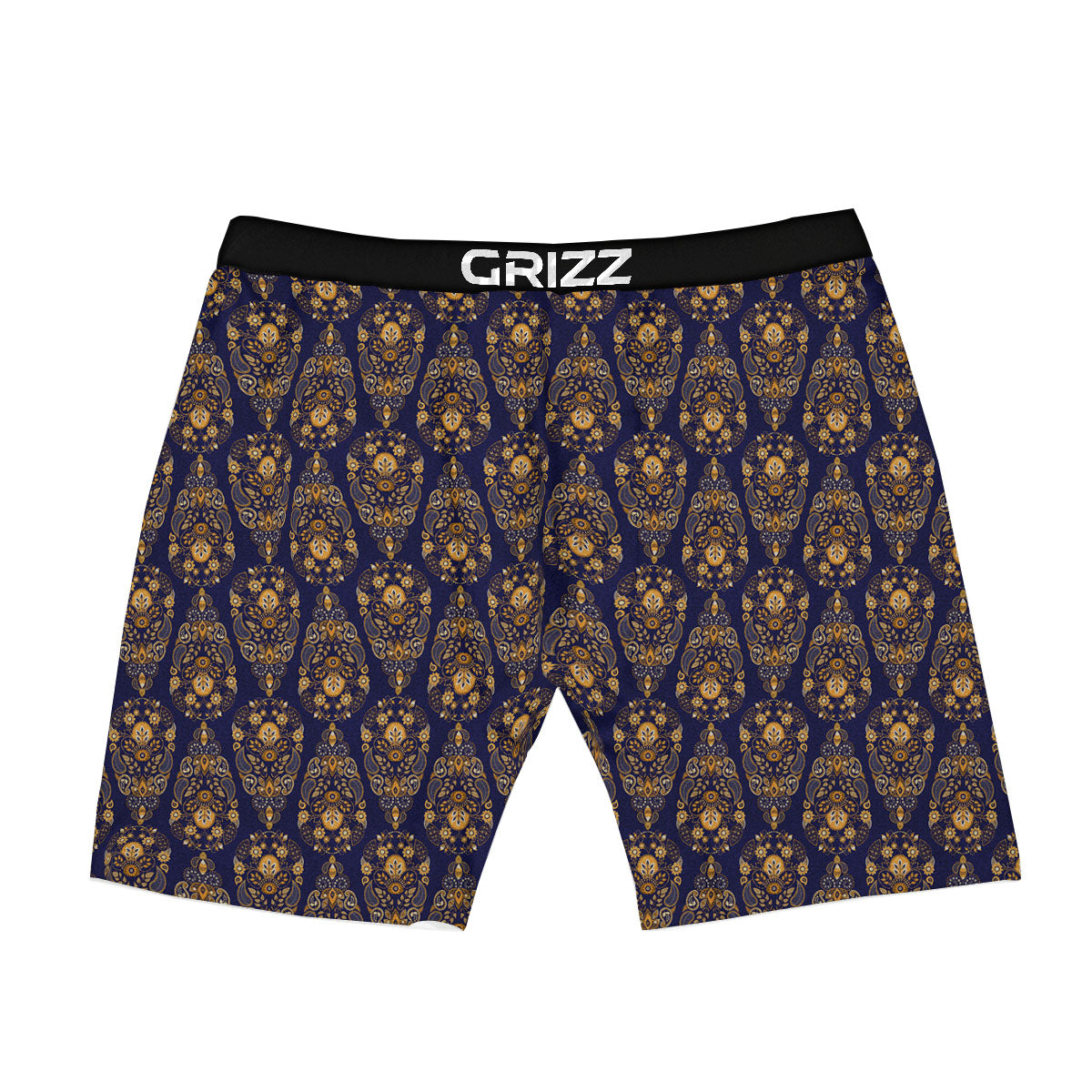 Paisley Blue And Gold Print Pattern Boxer Briefs-grizzshop