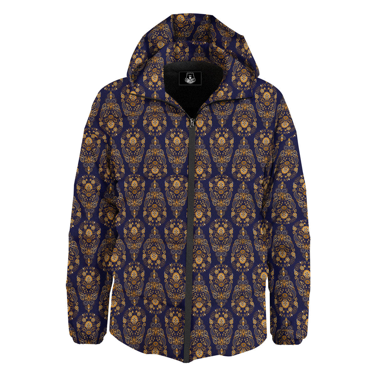 Paisley Blue And Gold Print Pattern Down Jacket-grizzshop