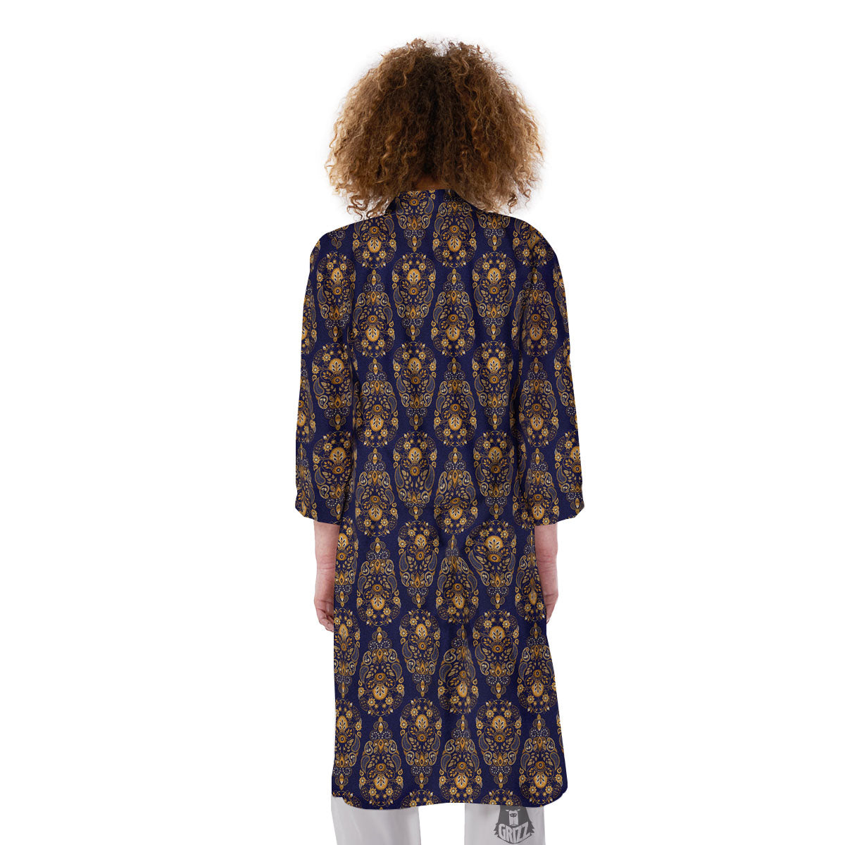 Paisley Blue And Gold Print Pattern Kimono-grizzshop
