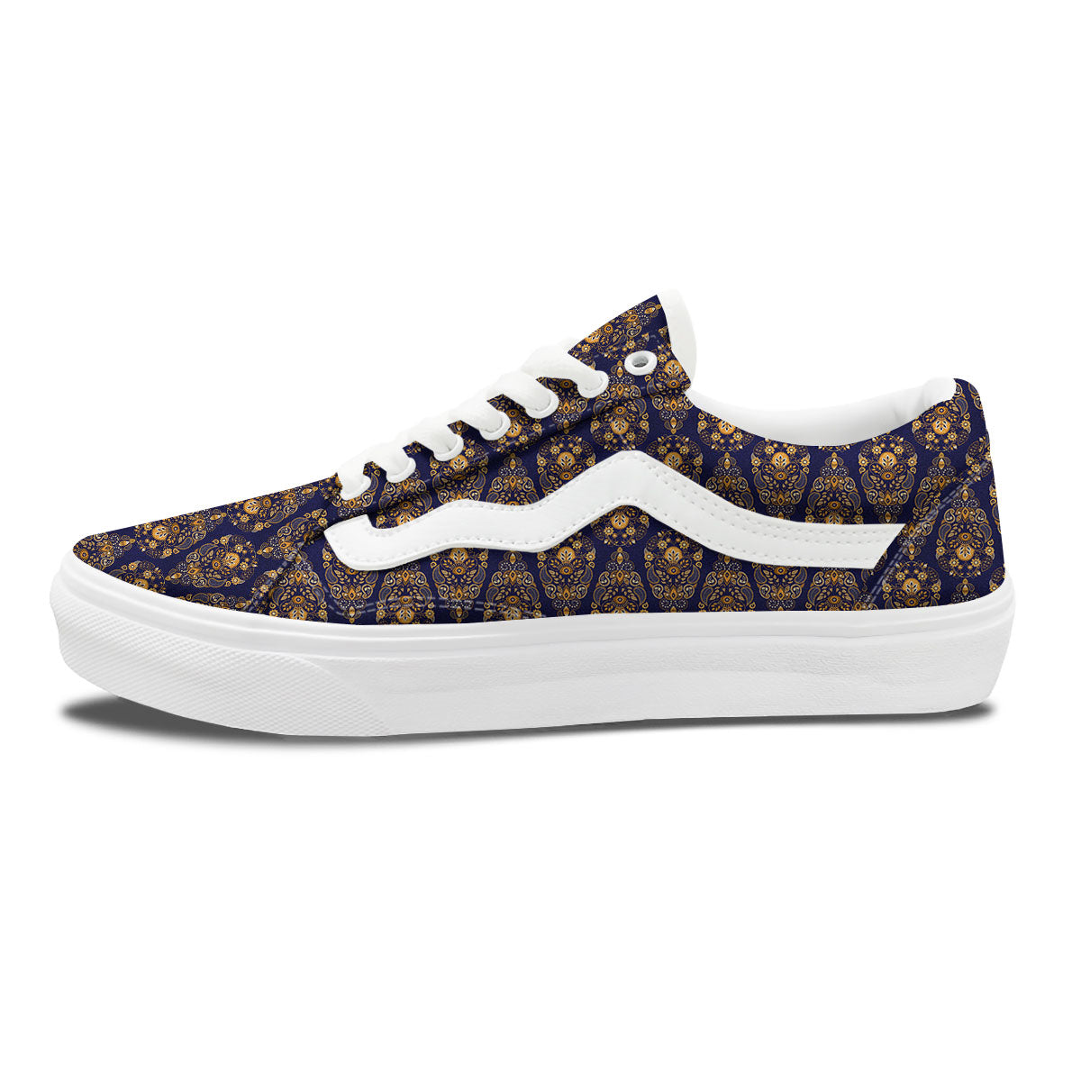 Paisley Blue And Gold Print Pattern Skate Shoes-grizzshop
