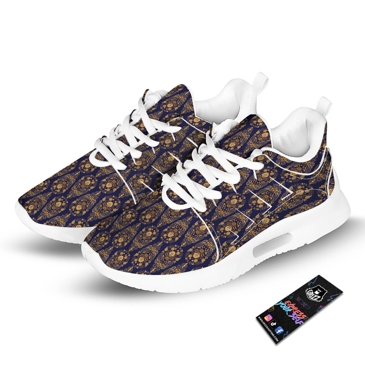 Paisley Blue And Gold Print Pattern Tennis Shoes-grizzshop