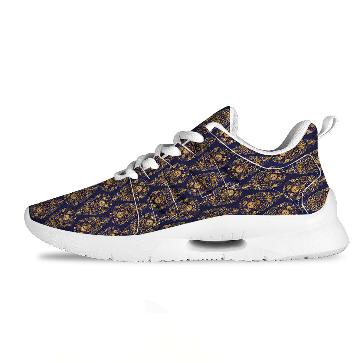 Paisley Blue And Gold Print Pattern Tennis Shoes-grizzshop