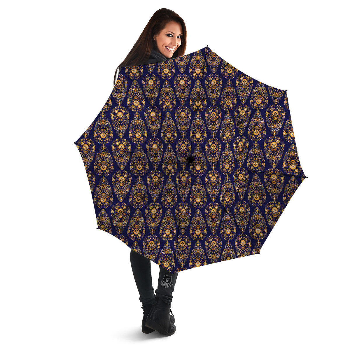 Paisley Blue And Gold Print Pattern Umbrella-grizzshop