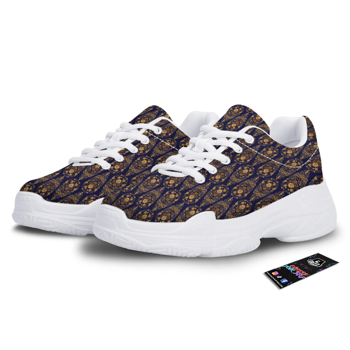Paisley Blue And Gold Print Pattern White Chunky Shoes-grizzshop