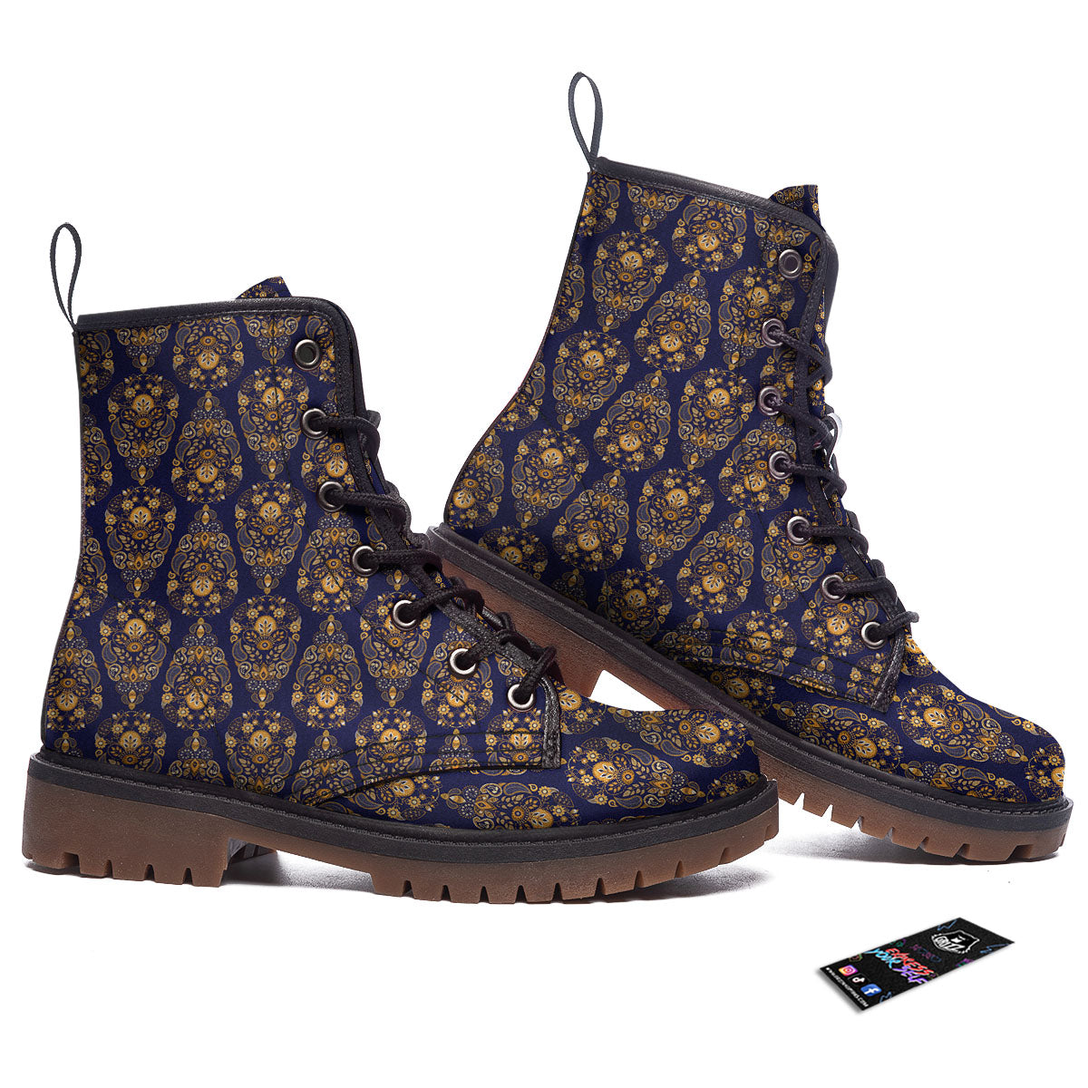 Paisley Blue And Gold Print Pattern Work Boots-grizzshop