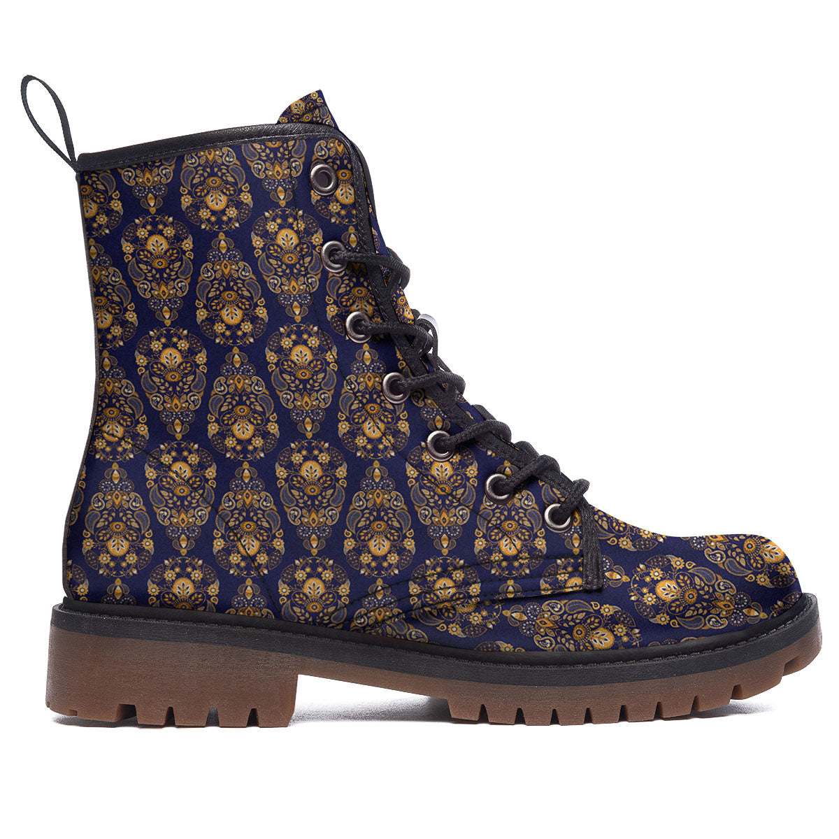 Paisley Blue And Gold Print Pattern Work Boots-grizzshop