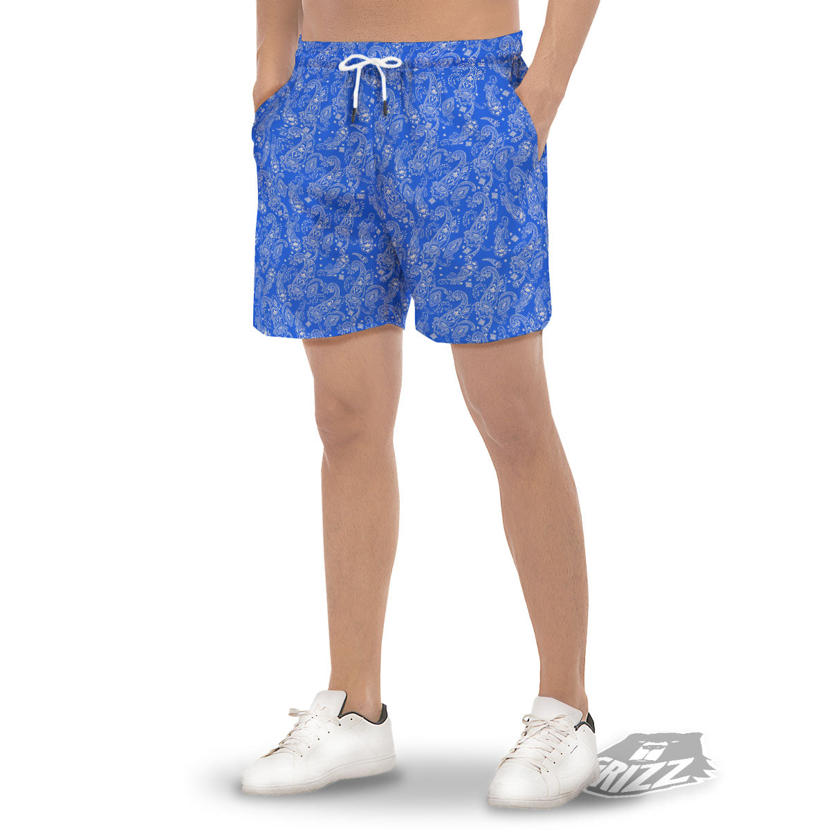Paisley Blue Bohemian Print Pattern Men's Gym Shorts-grizzshop